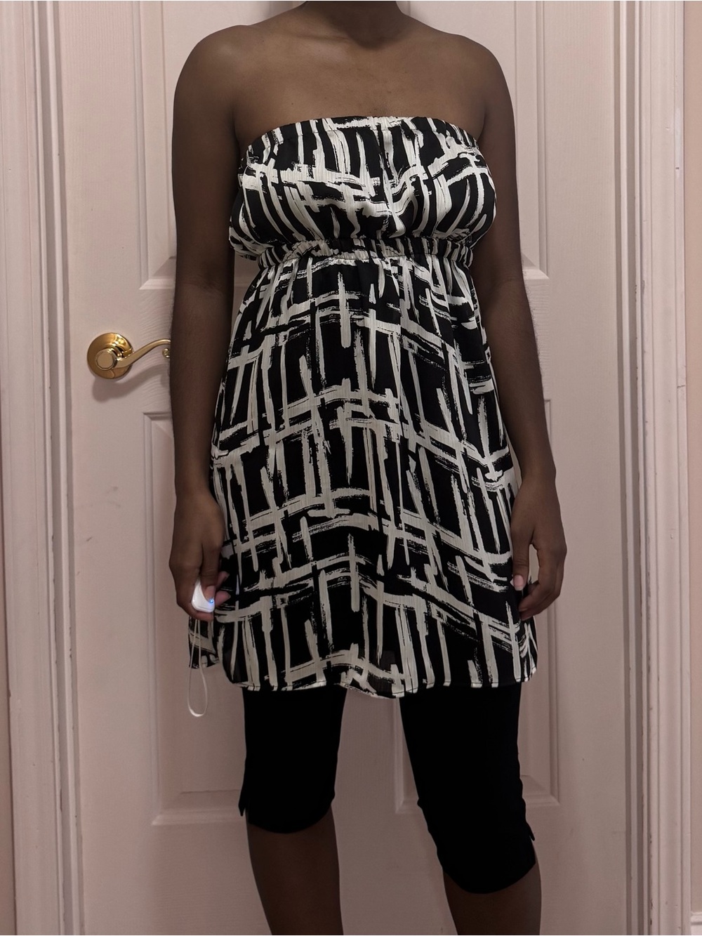 strapless black & white printed sundress